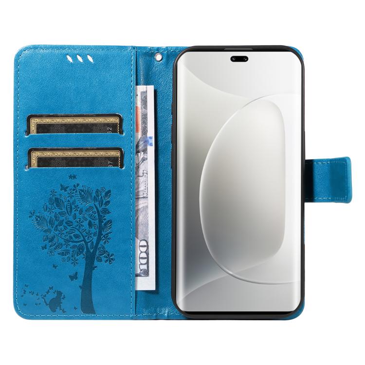 For Honor 300 Pro / 300 Ultra Tree & Cat Embossed Pattern Flip Leather Phone Case