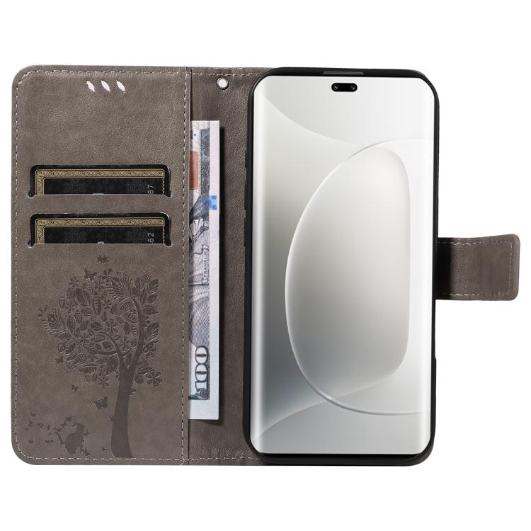For Honor 300 Pro / 300 Ultra Tree & Cat Embossed Pattern Flip Leather Phone Case