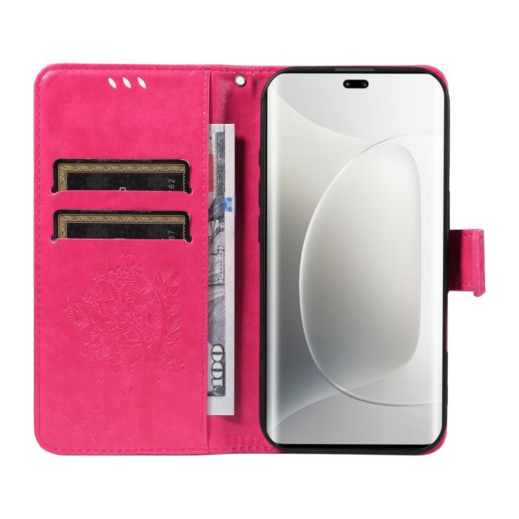For Honor 300 Pro / 300 Ultra Tree & Cat Embossed Pattern Flip Leather Phone Case