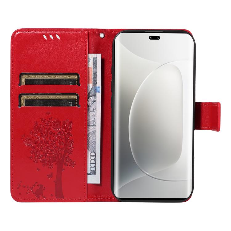 For Honor 300 Pro / 300 Ultra Tree & Cat Embossed Pattern Flip Leather Phone Case