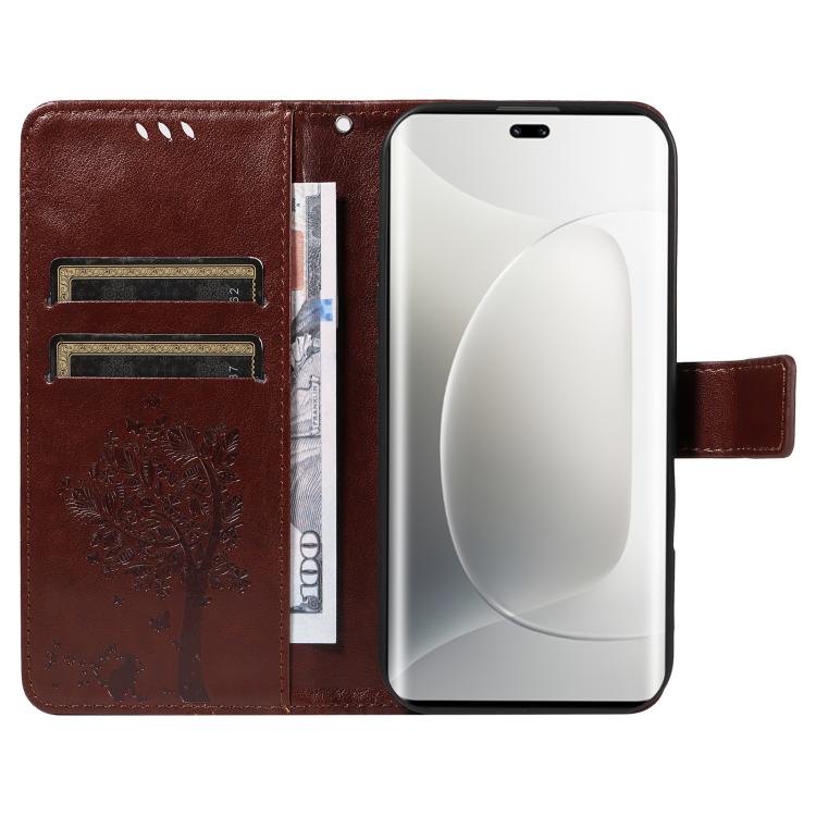 For Honor 300 Pro / 300 Ultra Tree & Cat Embossed Pattern Flip Leather Phone Case