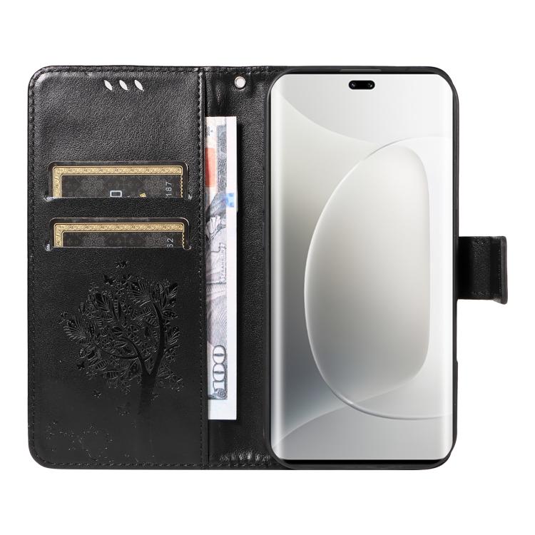 For Honor 300 Pro / 300 Ultra Tree & Cat Embossed Pattern Flip Leather Phone Case