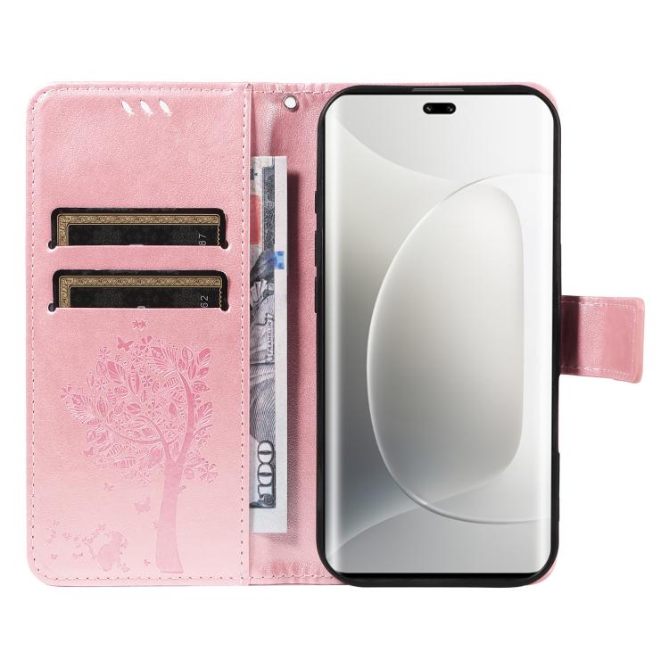 For Honor 300 Pro / 300 Ultra Tree & Cat Embossed Pattern Flip Leather Phone Case