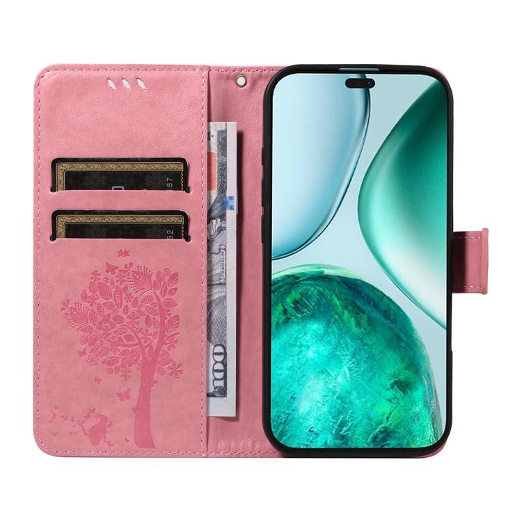 For Honor X8C 4G Global Tree & Cat Embossed Pattern Flip Leather Phone Case