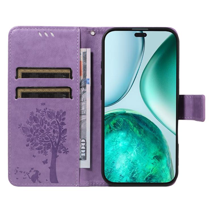 For Honor X8C 4G Global Tree & Cat Embossed Pattern Flip Leather Phone Case