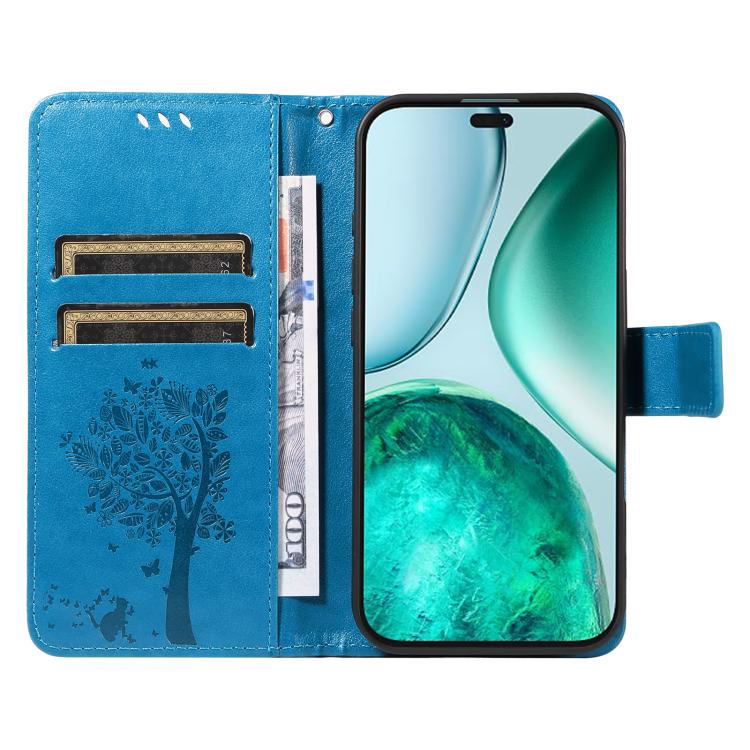 For Honor X8C 4G Global Tree & Cat Embossed Pattern Flip Leather Phone Case