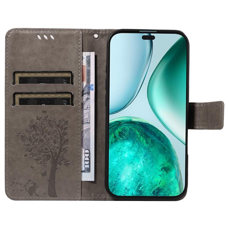 For Honor X8C 4G Global Tree & Cat Embossed Pattern Flip Leather Phone Case