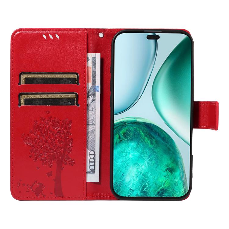 For Honor X8C 4G Global Tree & Cat Embossed Pattern Flip Leather Phone Case