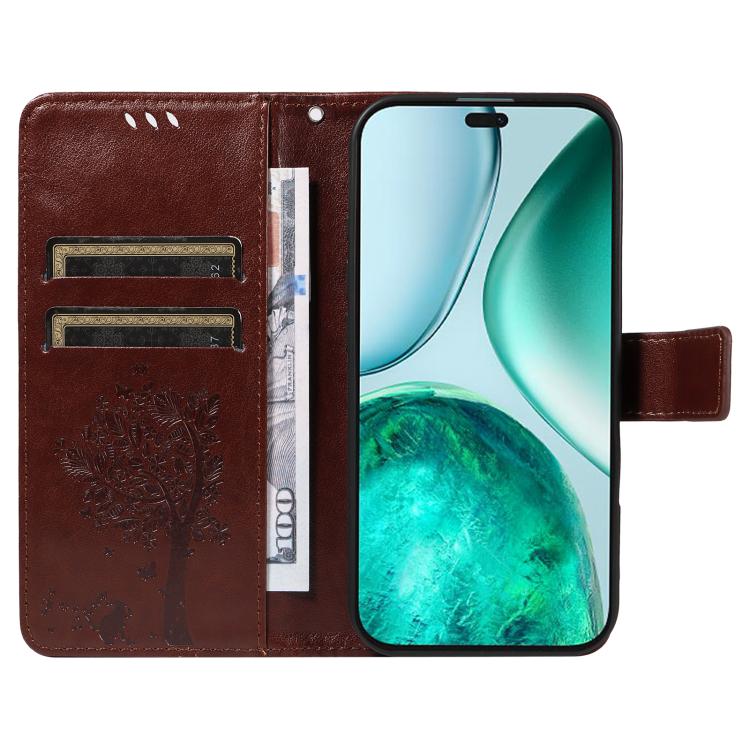 For Honor X8C 4G Global Tree & Cat Embossed Pattern Flip Leather Phone Case