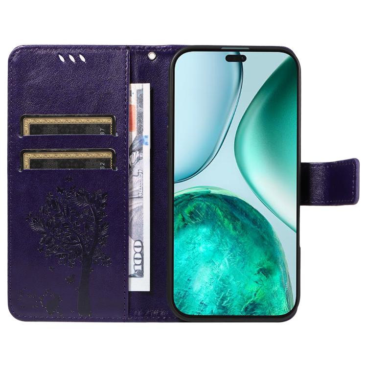 For Honor X8C 4G Global Tree & Cat Embossed Pattern Flip Leather Phone Case