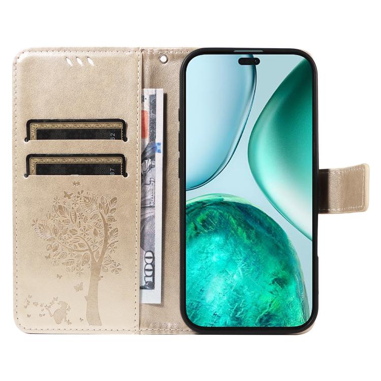 For Honor X8C 4G Global Tree & Cat Embossed Pattern Flip Leather Phone Case