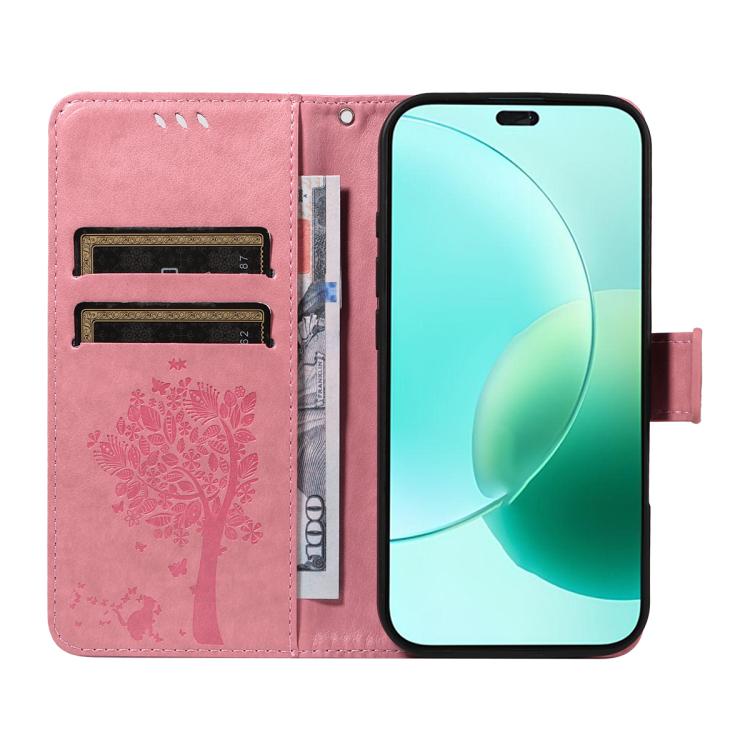 For Honor 400 Lite Global Tree & Cat Embossed Pattern Flip Leather Phone Case