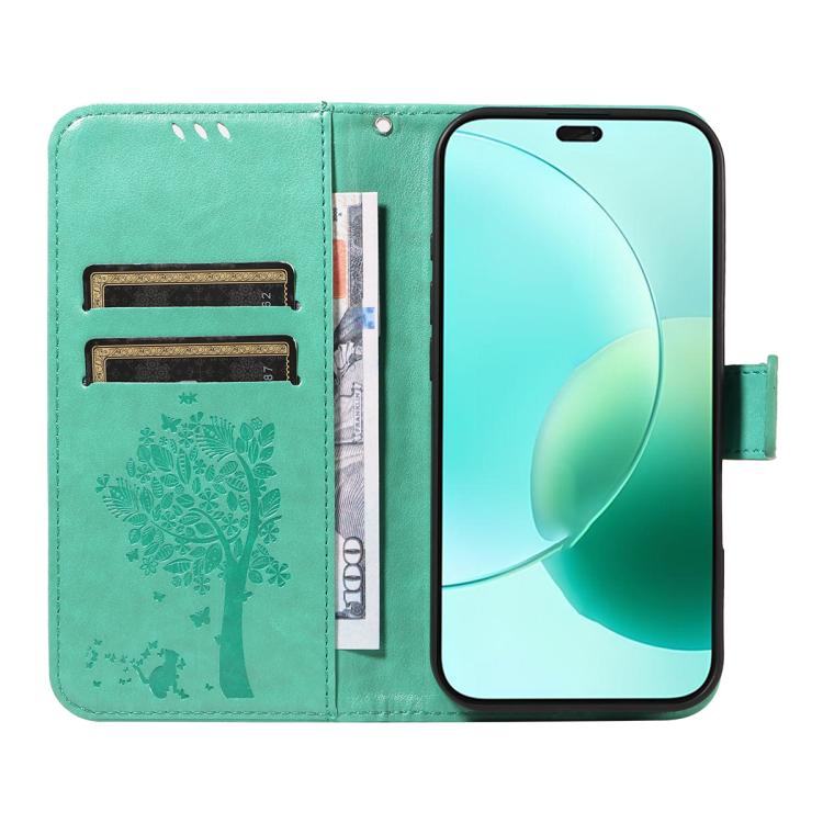 For Honor 400 Lite Global Tree & Cat Embossed Pattern Flip Leather Phone Case