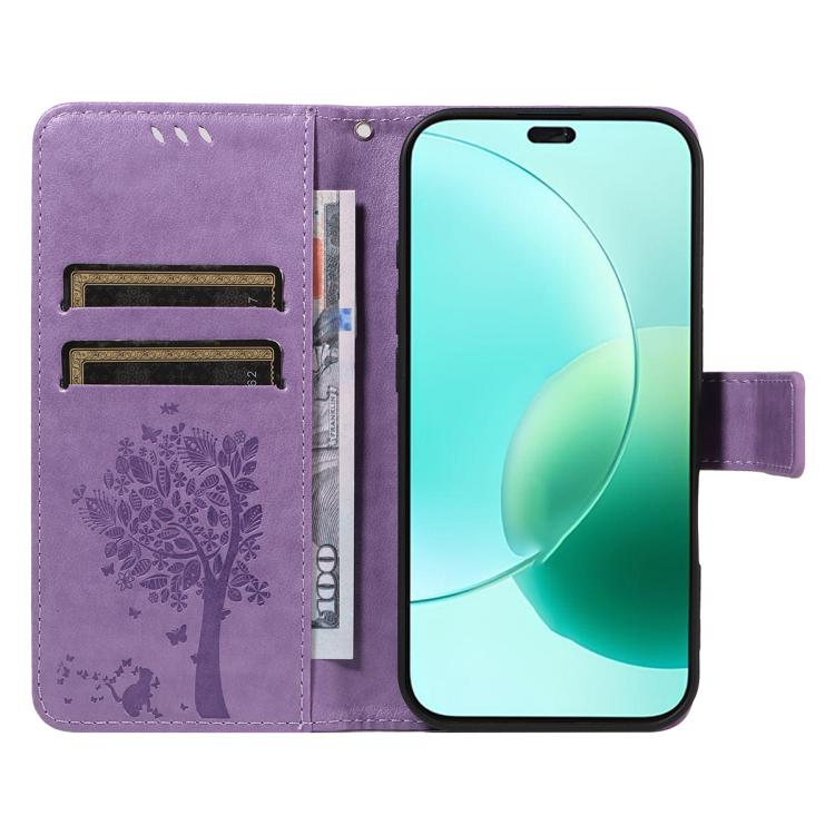 For Honor 400 Lite Global Tree & Cat Embossed Pattern Flip Leather Phone Case