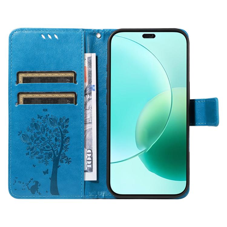 For Honor 400 Lite Global Tree & Cat Embossed Pattern Flip Leather Phone Case