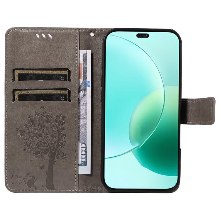 For Honor 400 Lite Global Tree & Cat Embossed Pattern Flip Leather Phone Case