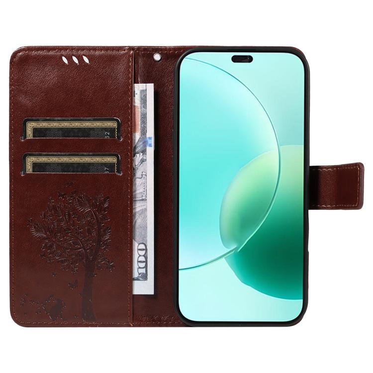 For Honor 400 Lite Global Tree & Cat Embossed Pattern Flip Leather Phone Case
