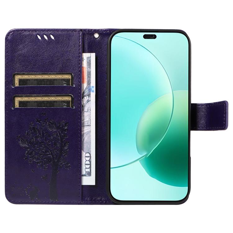 For Honor 400 Lite Global Tree & Cat Embossed Pattern Flip Leather Phone Case