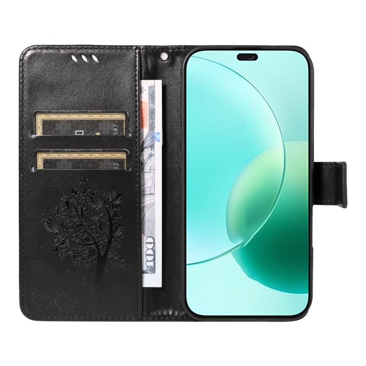 For Honor 400 Lite Global Tree & Cat Embossed Pattern Flip Leather Phone Case
