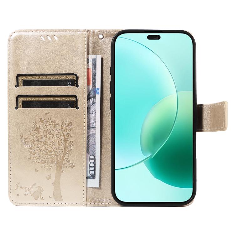 For Honor 400 Lite Global Tree & Cat Embossed Pattern Flip Leather Phone Case