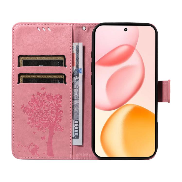 For Honor 400 Global 156.5mm Tree & Cat Embossed Pattern Flip Leather Phone Case