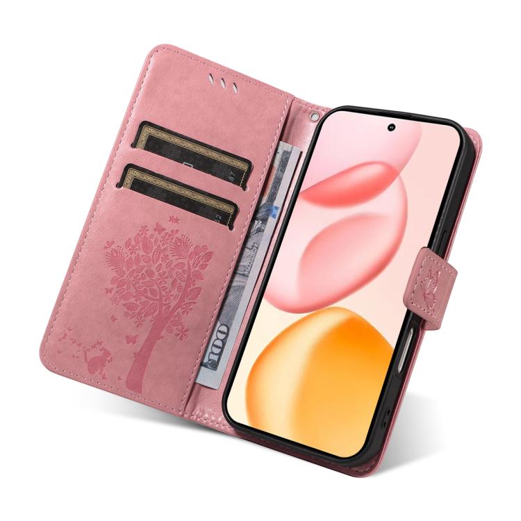 For Honor 400 Global 156.5mm Tree & Cat Embossed Pattern Flip Leather Phone Case