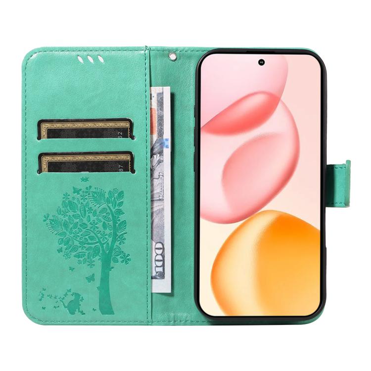 For Honor 400 Global 156.5mm Tree & Cat Embossed Pattern Flip Leather Phone Case
