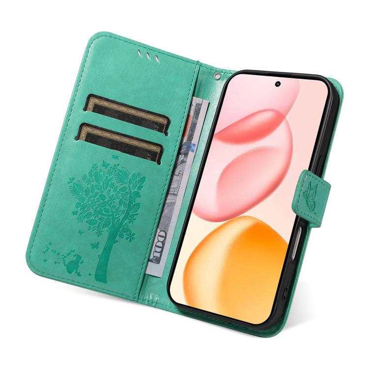 For Honor 400 Global 156.5mm Tree & Cat Embossed Pattern Flip Leather Phone Case