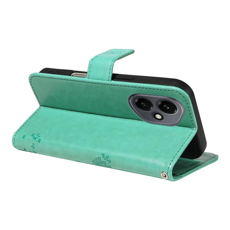 For Honor 400 Global 156.5mm Tree & Cat Embossed Pattern Flip Leather Phone Case