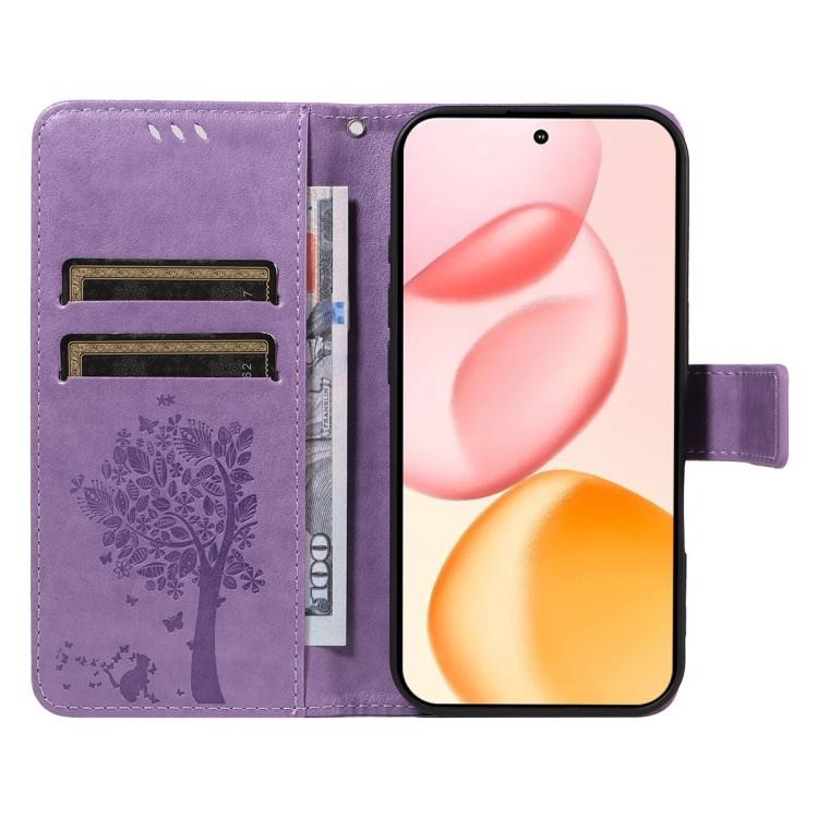 For Honor 400 Global 156.5mm Tree & Cat Embossed Pattern Flip Leather Phone Case