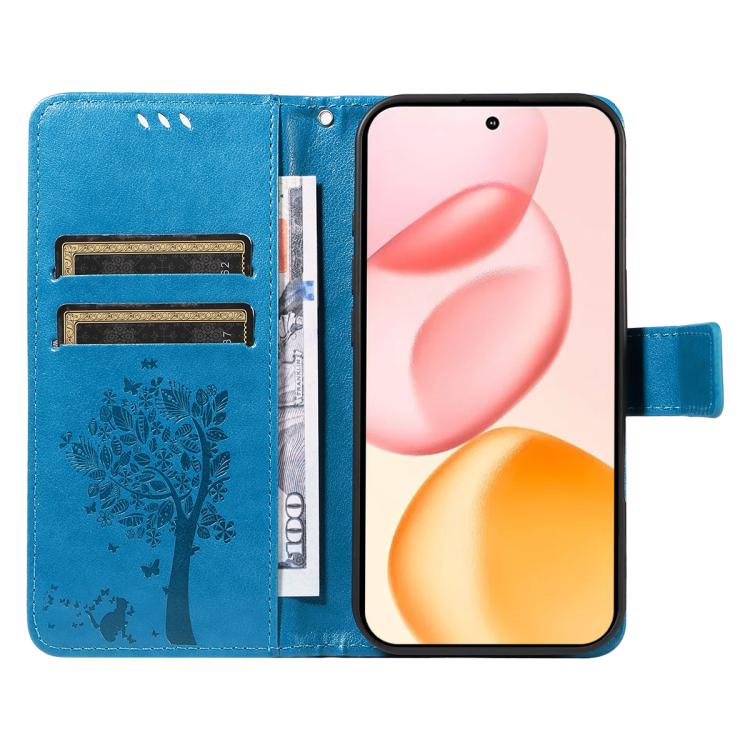For Honor 400 Global 156.5mm Tree & Cat Embossed Pattern Flip Leather Phone Case