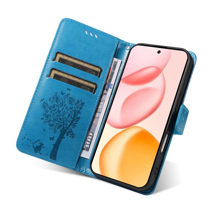 For Honor 400 Global 156.5mm Tree & Cat Embossed Pattern Flip Leather Phone Case