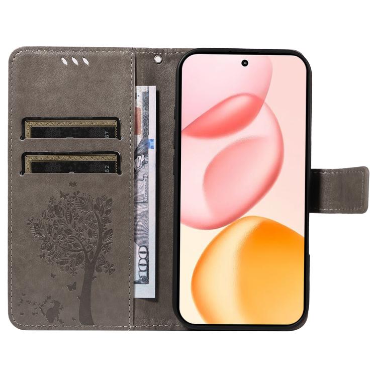 For Honor 400 Global 156.5mm Tree & Cat Embossed Pattern Flip Leather Phone Case