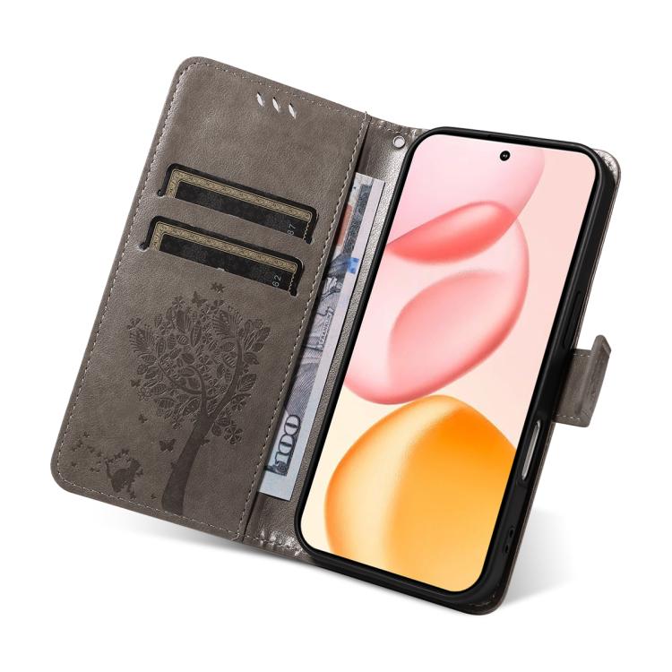 For Honor 400 Global 156.5mm Tree & Cat Embossed Pattern Flip Leather Phone Case