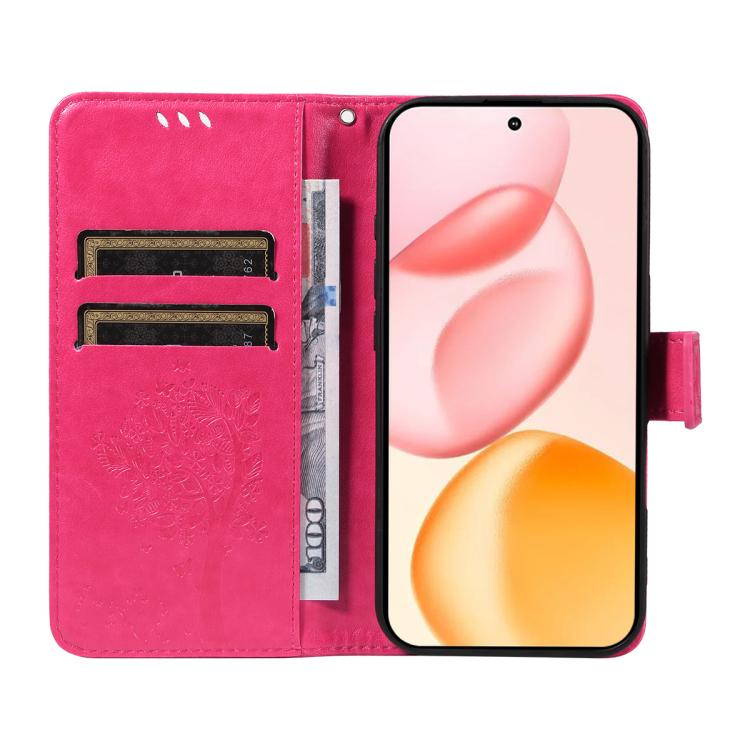 For Honor 400 Global 156.5mm Tree & Cat Embossed Pattern Flip Leather Phone Case