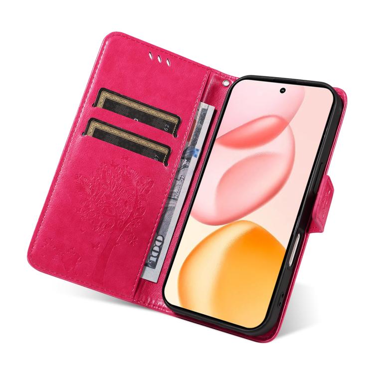 For Honor 400 Global 156.5mm Tree & Cat Embossed Pattern Flip Leather Phone Case