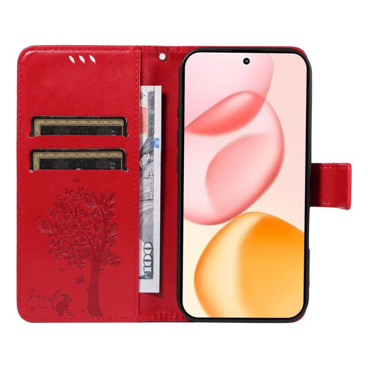 For Honor 400 Global 156.5mm Tree & Cat Embossed Pattern Flip Leather Phone Case