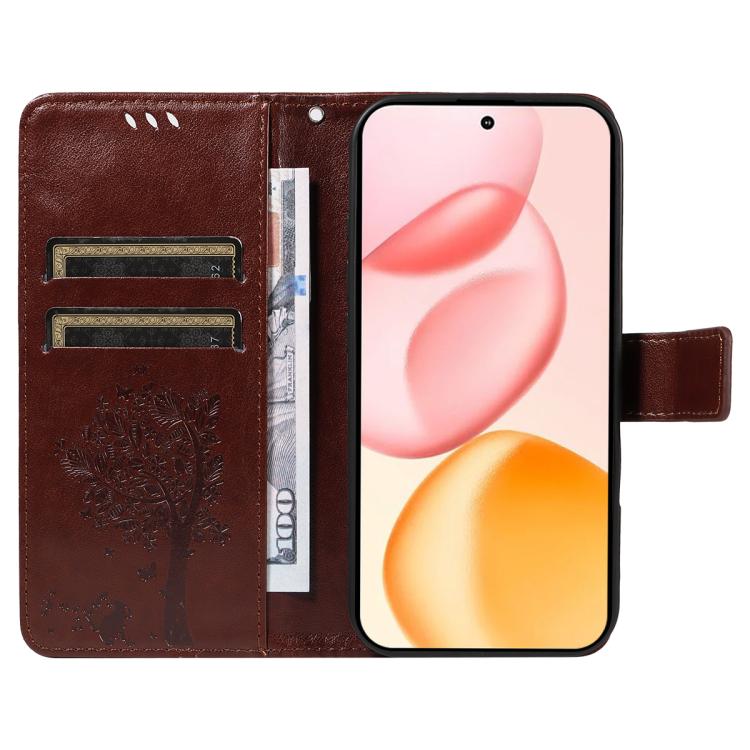 For Honor 400 Global 156.5mm Tree & Cat Embossed Pattern Flip Leather Phone Case