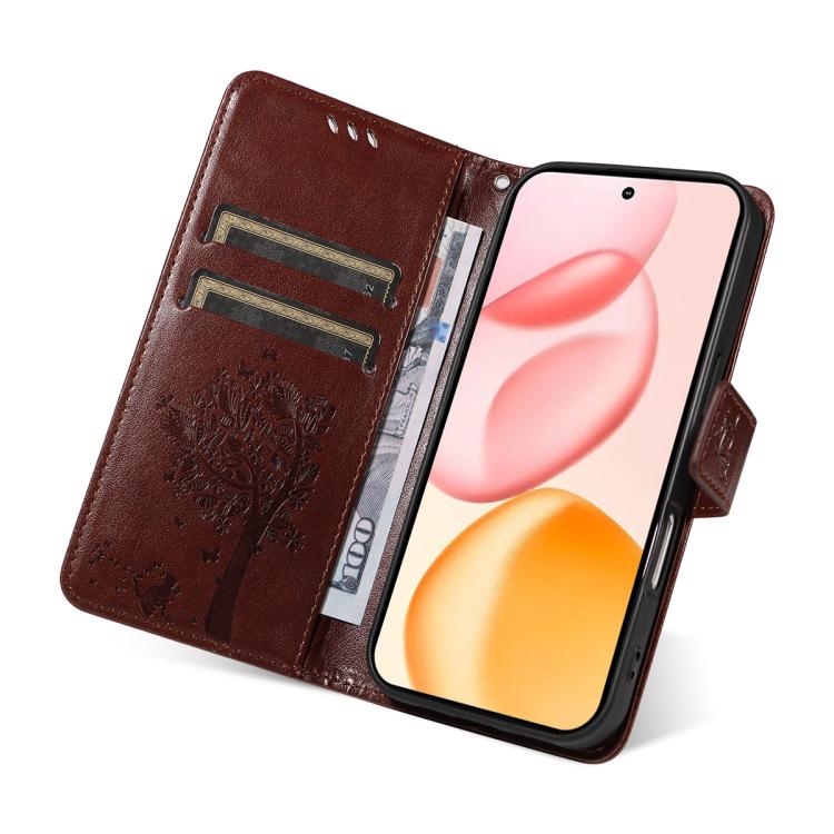 For Honor 400 Global 156.5mm Tree & Cat Embossed Pattern Flip Leather Phone Case
