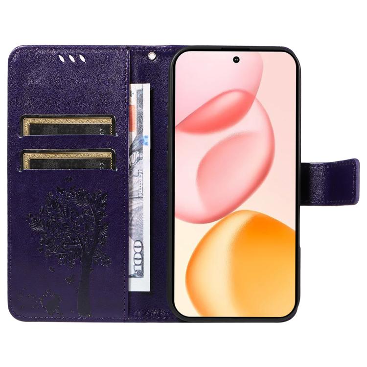 For Honor 400 Global 156.5mm Tree & Cat Embossed Pattern Flip Leather Phone Case
