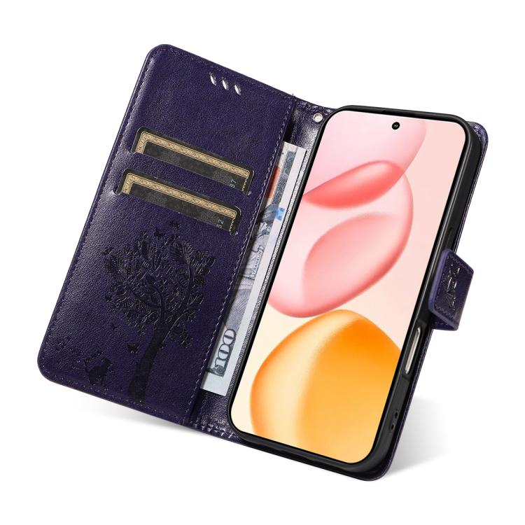 For Honor 400 Global 156.5mm Tree & Cat Embossed Pattern Flip Leather Phone Case