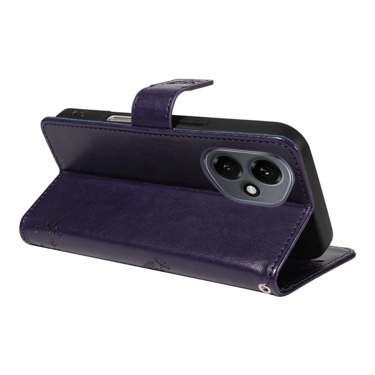 For Honor 400 Global 156.5mm Tree & Cat Embossed Pattern Flip Leather Phone Case