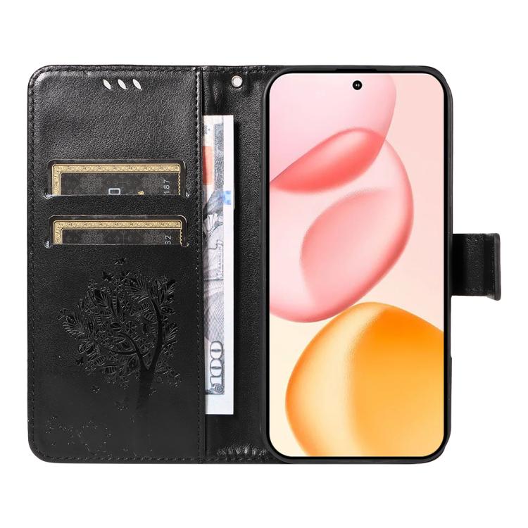 For Honor 400 Global 156.5mm Tree & Cat Embossed Pattern Flip Leather Phone Case