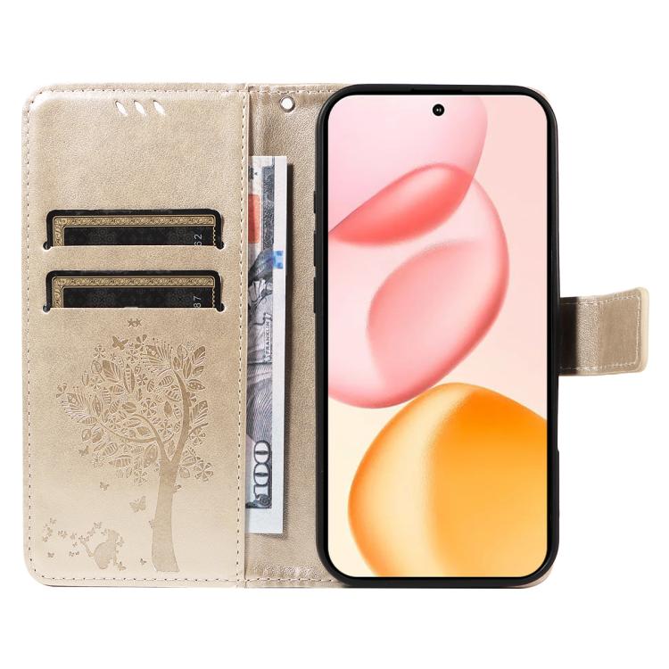 For Honor 400 Global 156.5mm Tree & Cat Embossed Pattern Flip Leather Phone Case