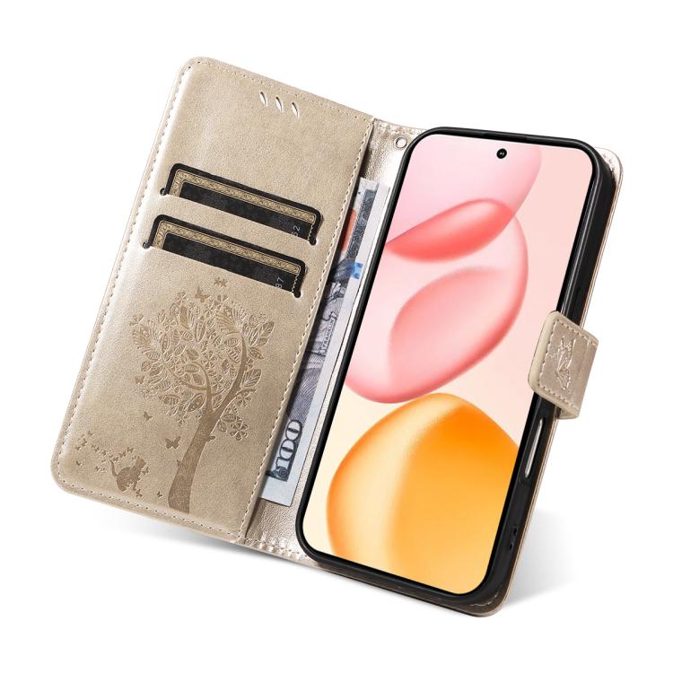 For Honor 400 Global 156.5mm Tree & Cat Embossed Pattern Flip Leather Phone Case