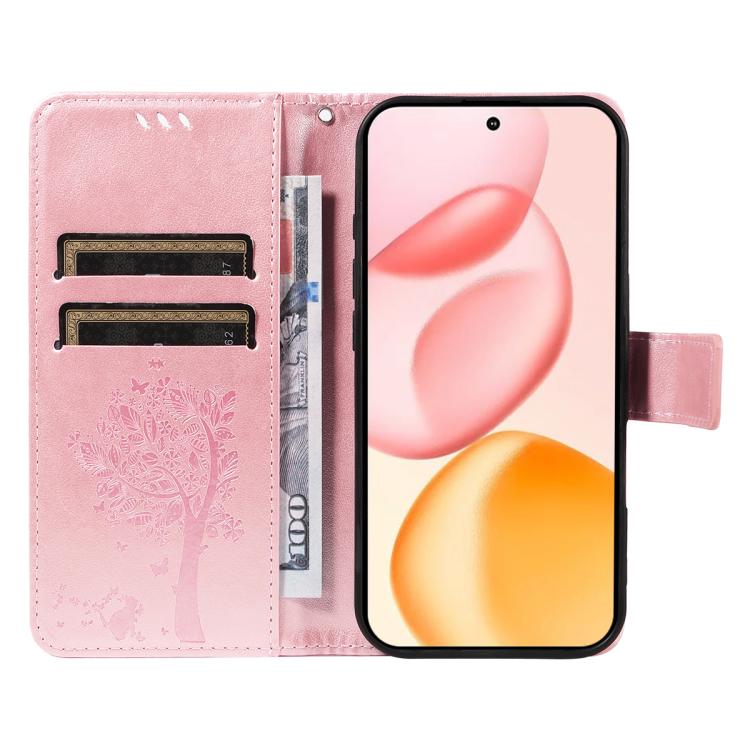 For Honor 400 Global 156.5mm Tree & Cat Embossed Pattern Flip Leather Phone Case