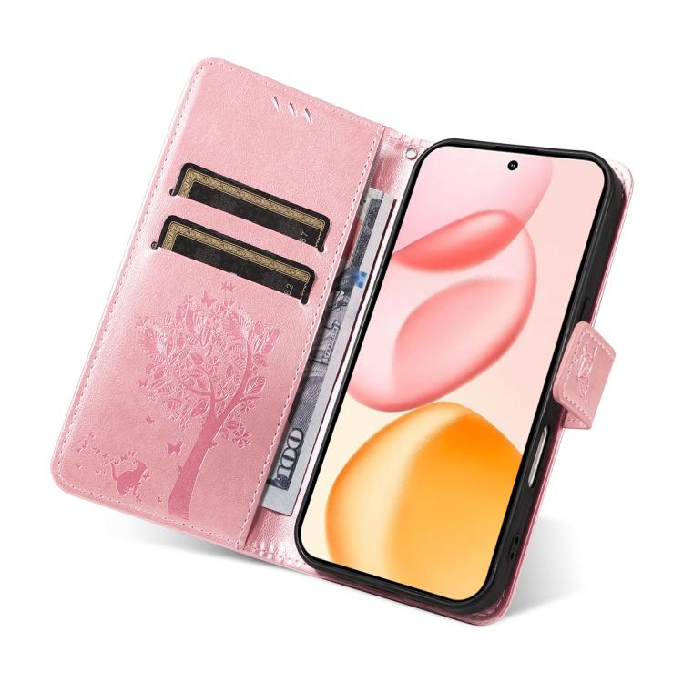 For Honor 400 Global 156.5mm Tree & Cat Embossed Pattern Flip Leather Phone Case