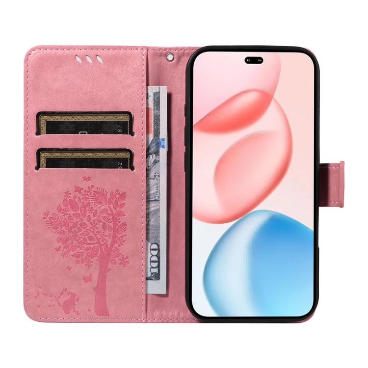 For Honor 400 Pro Global 160.8mm Tree & Cat Embossed Pattern Flip Leather Phone Case