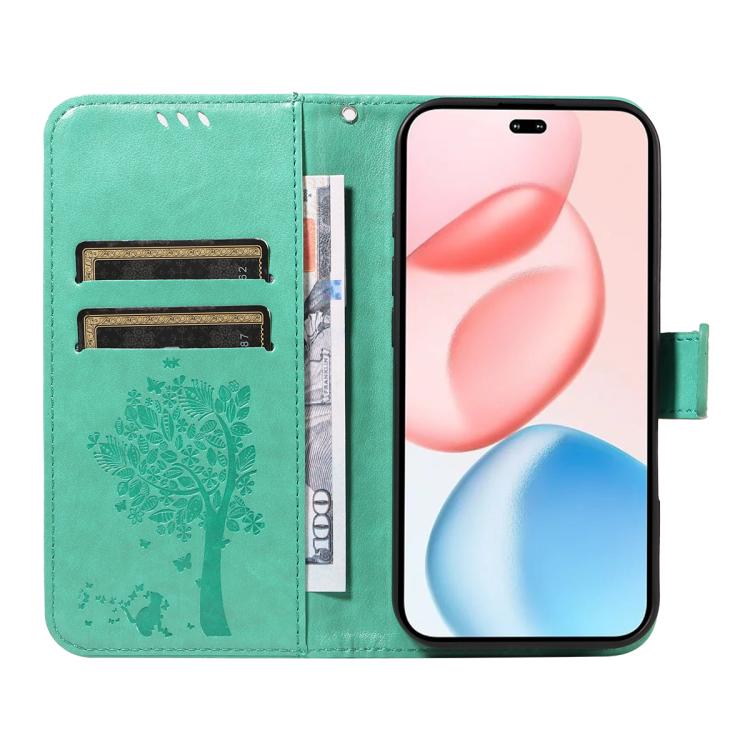 For Honor 400 Pro Global 160.8mm Tree & Cat Embossed Pattern Flip Leather Phone Case