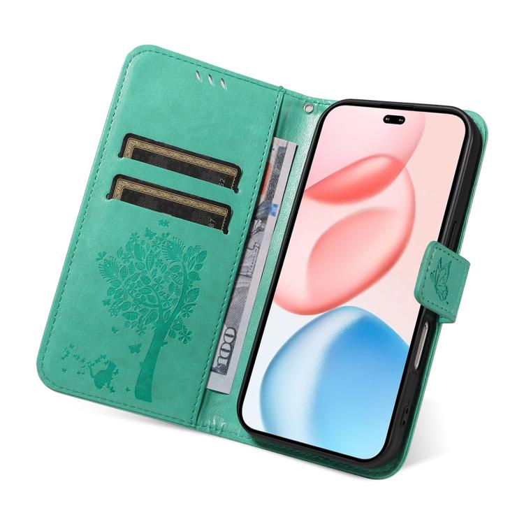 For Honor 400 Pro Global 160.8mm Tree & Cat Embossed Pattern Flip Leather Phone Case